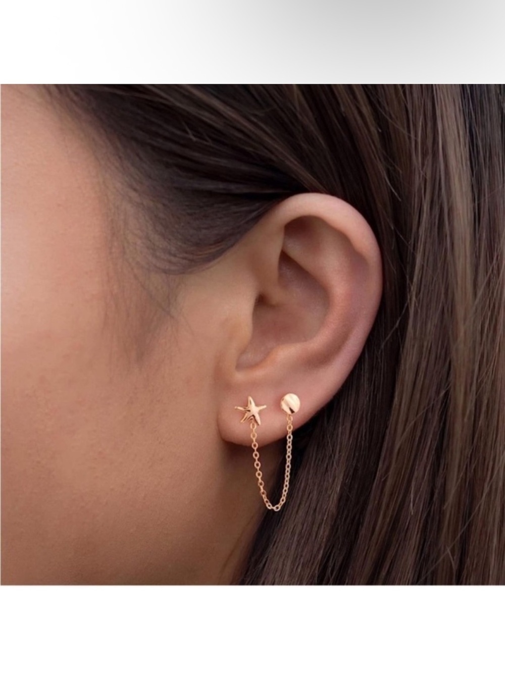14k Gold Plated Star Chain Linked Earring Set